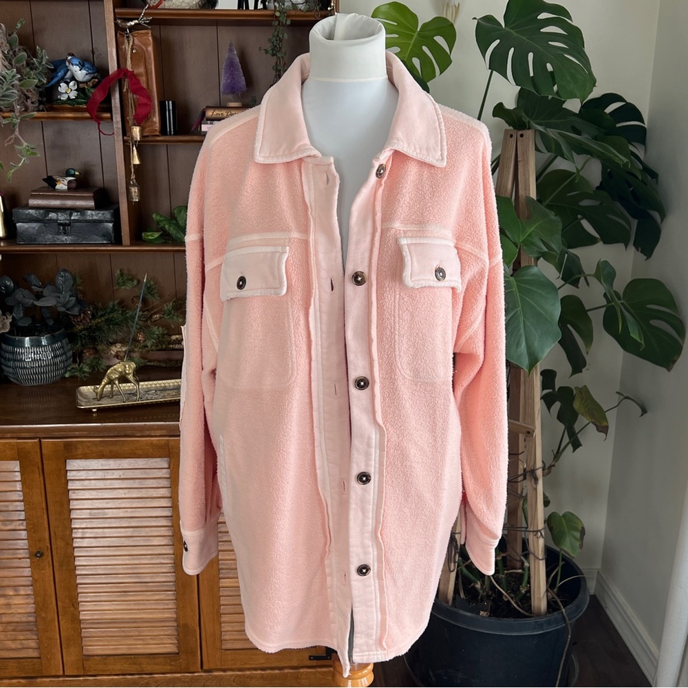 Free People Peach Soft Ruby Shacket NWOT S - Picture 2 of 11